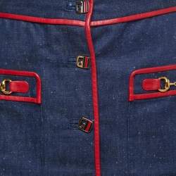 Pre Owned Gucci Blue Denim Leather Trim Mini Skirt S