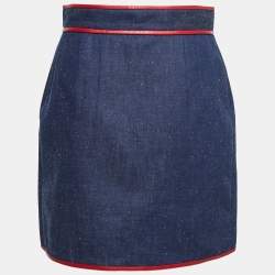 Pre Owned Gucci Blue Denim Leather Trim Mini Skirt S