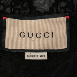 Pre Owned Gucci Black GG Embroidered Tulle T-shirt M