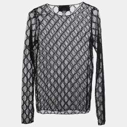 Pre Owned Gucci Black GG Embroidered Tulle T-shirt M