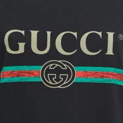 Pre Owned Gucci Black Distressed Cotton Logo T-Shirt M