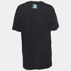 Pre Owned Gucci Black Distressed Cotton Logo T-Shirt M