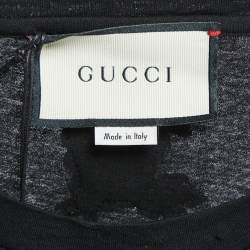 Pre Owned Gucci Black Distressed Cotton Logo T-Shirt M
