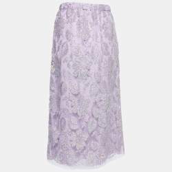 Pre Owned Gucci Lavender Floral Crystal Embellished Lace Maxi Skirt S