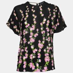 Pre Owned Gucci Black Floral Printed Crepe Blouse S