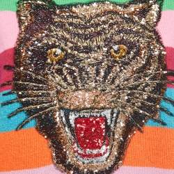 Pre Owned Gucci Multicolor Striped Wool Tiger Embroidered Sweater M