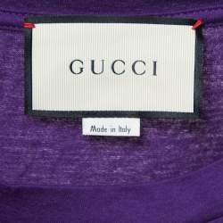 Gucci Purple Cotton Blind For Love Embroidered T-Shirt XS