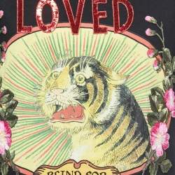 Pre Owned Gucci Black Cotton Tiger Print Embellished T-Shirt S