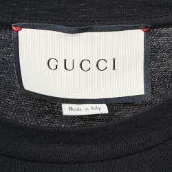 Pre Owned Gucci Black Cotton Tiger Print Embellished T-Shirt S