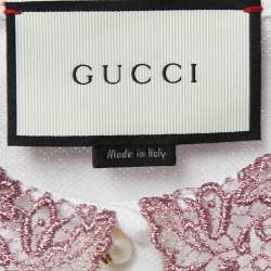 Pre Owned Gucci White Cotton Lace Collar Polo T-Shirt L