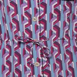 Gucci Blue/Purple Geometric Printed Silk Top & Pants Set S
