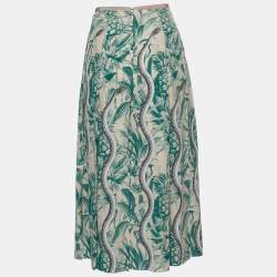 Gucci Green Snake Print Silk Pleated Midi Skirt M