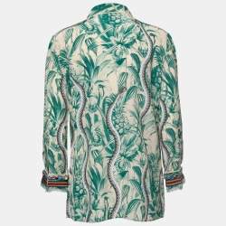 Gucci Green Snake Print Silk Embellished Shirt L