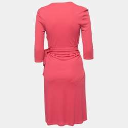 Pre Owned Gucci Pink Jersey Belted Wrap Effect Midi Dress S