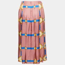 Gucci Pink Marmont GG Doubloon Harness Print Silk Pleated Skirt M