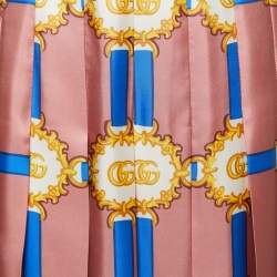 Gucci Pink Marmont GG Doubloon Harness Print Silk Pleated Skirt M