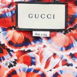 Pre Owned Gucci Red Poppy Print Silk Pajama Top S