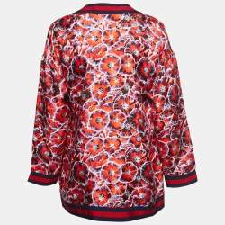Pre Owned Gucci Red Poppy Print Silk Pajama Top S