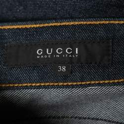 Gucci Dark Blue Denim Web Cuff Detail Slim Fit Jeans S/Waist 30"