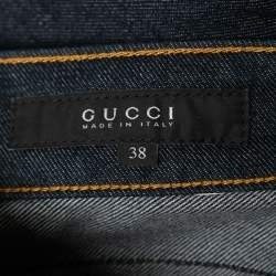 Pre Owned Gucci Dark Blue Denim Web Cuff Detail Slim Fit Jeans S/Waist 30"