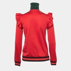 Gucci Red Technical Jersey Floral Embroidered Zip-Up Jacket S