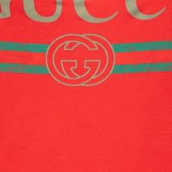Pre Owned Gucci Red Logo Printed Cotton Tank Top S