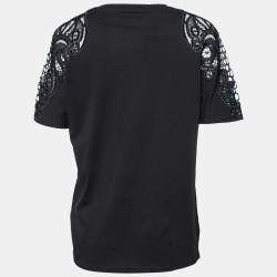 مملوكة مسبقًا Gucci Black Cotton Knit Embroidered Sleeve Detail T-Shirt M
