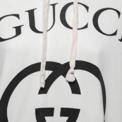 Pre Owned Gucci White Logo Printed Cotton Oversize Hoodie XS