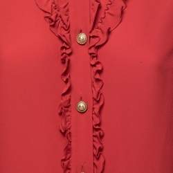 Pre Owned Gucci Red Silk Ruffled Long Sleeve Shirt M