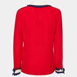 Pre Owned Gucci Red Silk Contrast Collar Detail Shirt S