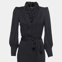Gucci Black Silk Ruffled Neck Tie Back Long Dress S