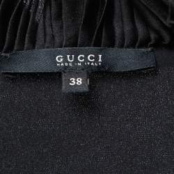 Gucci Black Silk Ruffled Neck Tie Back Long Dress S