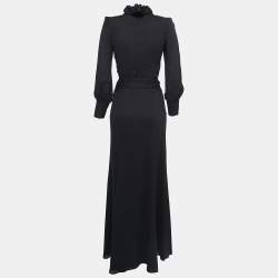 Gucci Black Silk Ruffled Neck Tie Back Long Dress S