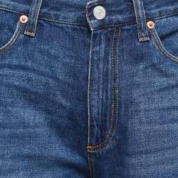 Pre Owned Gucci Blue Denim Embroidered Wide Leg Jeans S