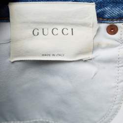 Pre Owned Gucci Blue Denim Butterfly Patch Straight Fit Jeans M Waist 33"