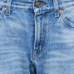 Pre Owned Gucci Blue Denim Butterfly Patch Straight Fit Jeans M Waist 33"