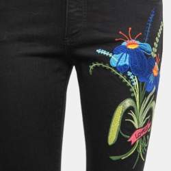 Pre Owned Gucci Unskilled Worker Black Denim Floral Embroidered Skinny Fit Jeans M Waist 29"