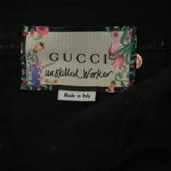 Pre Owned Gucci Unskilled Worker Black Denim Floral Embroidered Skinny Fit Jeans M Waist 29"