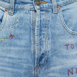 Gucci Blue Denim Embroidered High Waist Jeans M Waist 29.5"