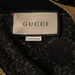 Pre Owned Gucci Navy Blue GG Motif Lurex Knit Cardigan XS
