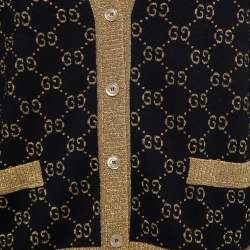 Pre Owned Gucci Navy Blue GG Motif Lurex Knit Cardigan XS