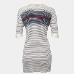 Gucci Cream & Navy Striped Knit Mini Polo Dress S