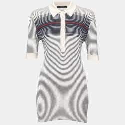Gucci Cream & Navy Striped Knit Mini Polo Dress S