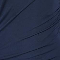 Pre Owned Gucci Navy Blue Jersey Leather Shoulder Detail Ruched Mini Dress M