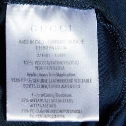 Pre Owned Gucci Navy Blue Jersey Leather Shoulder Detail Ruched Mini Dress M