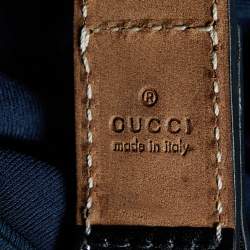 Pre Owned Gucci Navy Blue Jersey Leather Shoulder Detail Ruched Mini Dress M