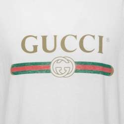 Gucci White Vintage Logo Print Cotton Distressed Oversize T-Shirt M