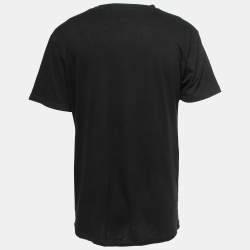 مملوكة مسبقًا Gucci Black Fake Gucci Print & Floral Embroidered Cotton Distressed T-Shirt M