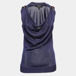 Gucci Navy Blue Knit Sleeveless Cowl Neck Top S