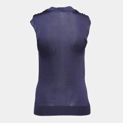 Gucci Navy Blue Knit Sleeveless Cowl Neck Top S
